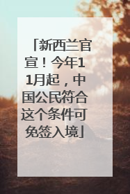 新西兰官宣！今年11月起，中国公民符合这个条件可免签入境