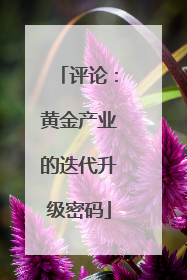 评论：黄金产业的迭代升级密码