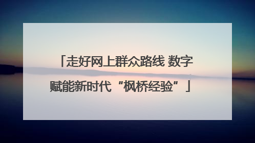 走好网上群众路线 数字赋能新时代“枫桥经验”